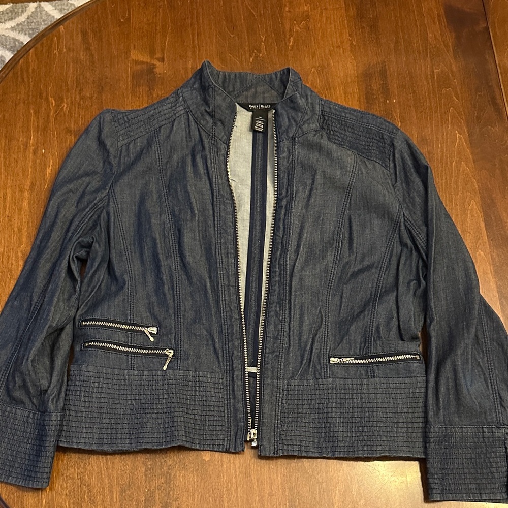 White House Black Market Dark Blue Cropped Denim Jacket